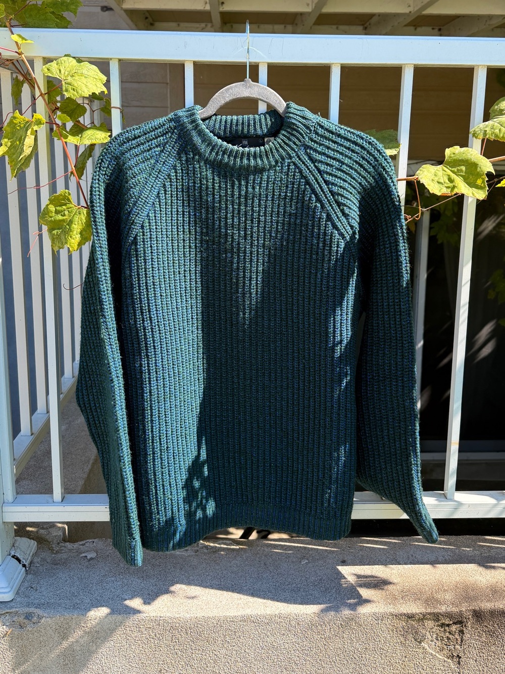 Kambern Vintage 100% Virgin Wool Sweater Oversized Fisherman Knit Green and Blue